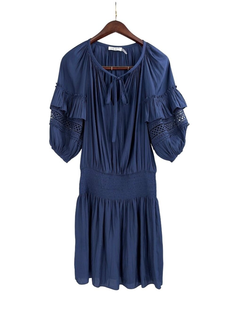 Ramy Brook Mara Balloon Sleeve Smocked Mini Dress Blue Womens Medium Boho Ruffle